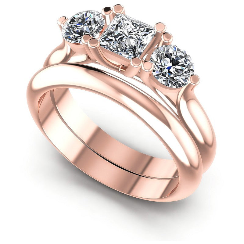 Princess And Round Cut Diamonds Bridal Set in 18KT White Gold