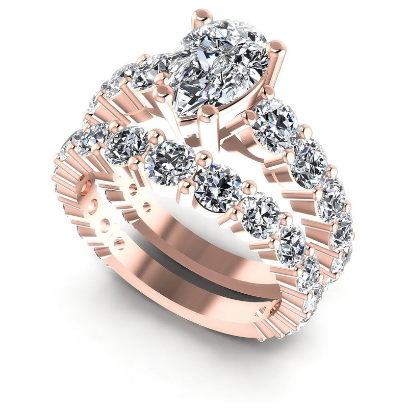 Round And Pear Cut Diamonds Bridal Set in 18KT White Gold
