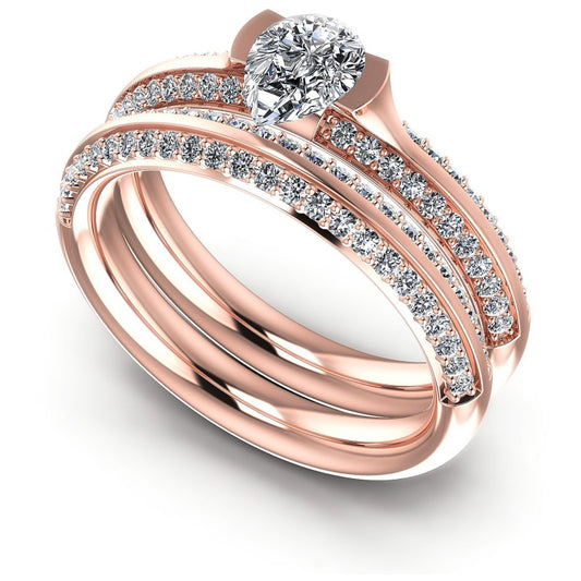 Round And Pear Cut Diamonds Bridal Set in 18KT White Gold