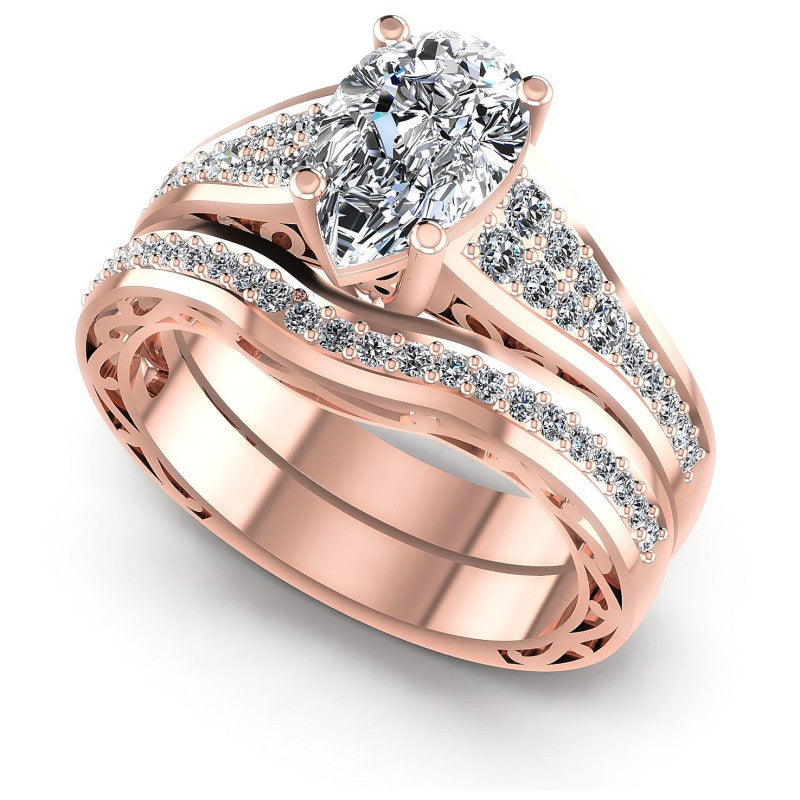 Round And Pear Cut Diamonds Bridal Set in 18KT White Gold