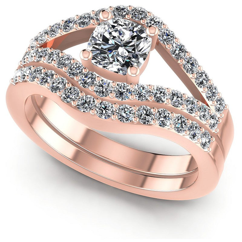 Round And Cushion Cut Diamonds Bridal Set in 18KT White Gold