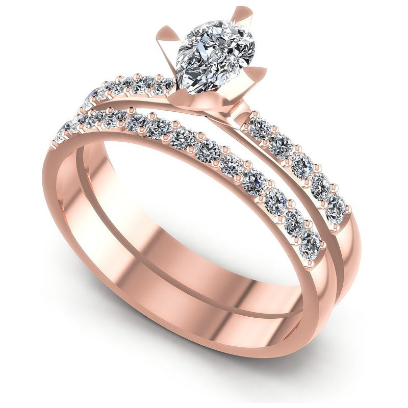 Round And Pear Cut Diamonds Bridal Set in 18KT White Gold