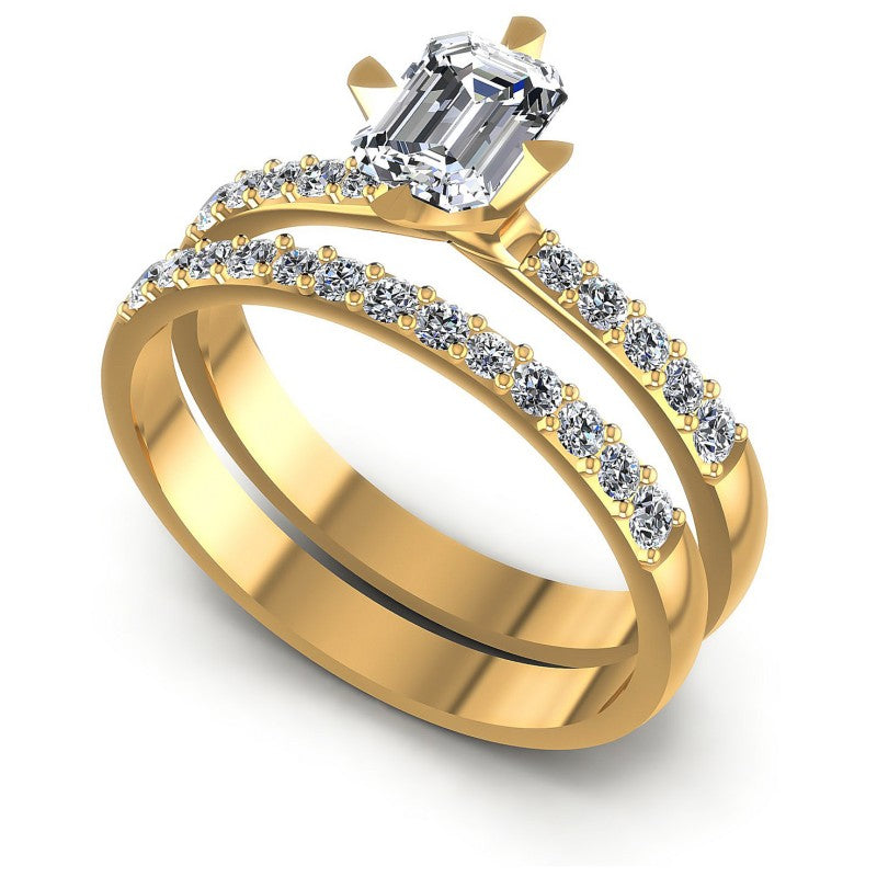 Round And Emerald Cut Diamonds Bridal Set in 14KT White Gold