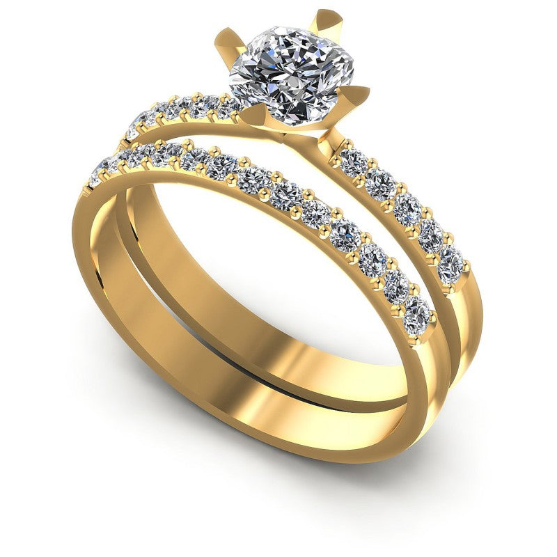 Round And Emerald Cut Diamonds Bridal Set in 14KT White Gold