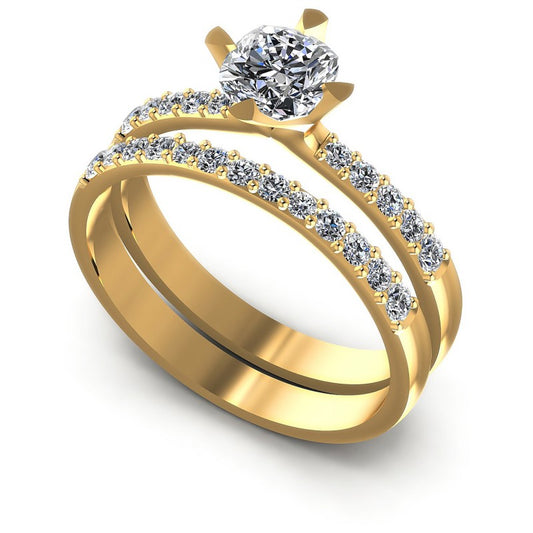 Round And Emerald Cut Diamonds Bridal Set in 14KT White Gold