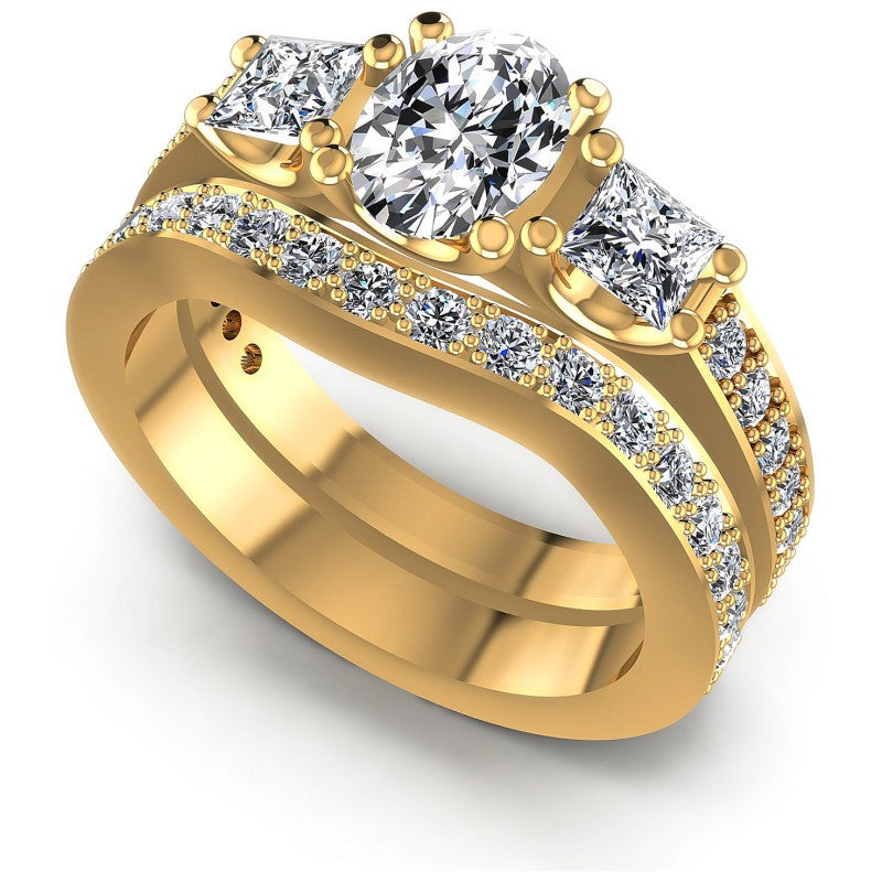 Round And Oval And Princess Cut Diamonds Bridal Set in 14KT White Gold