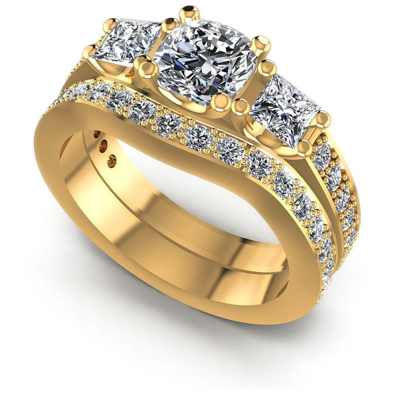 Round And Cushion And Princess Cut Diamonds Bridal Set in 14KT White Gold