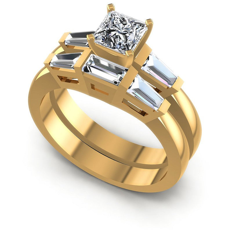 Baguette And Princess Cut Diamonds Bridal Set in 14KT White Gold