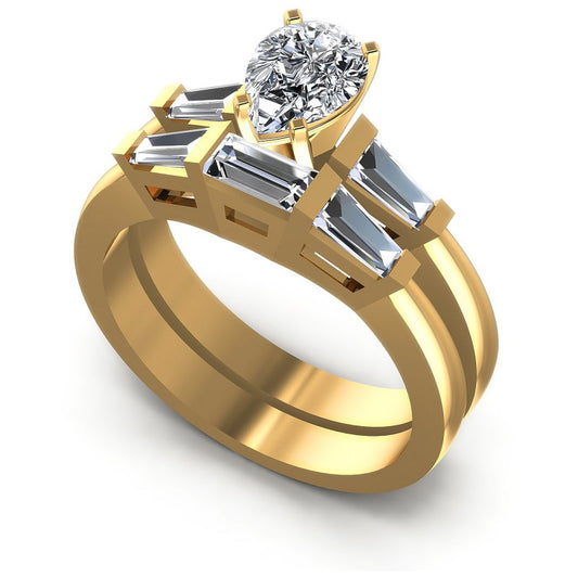 Baguette And Pear Cut Diamonds Bridal Set in 14KT White Gold