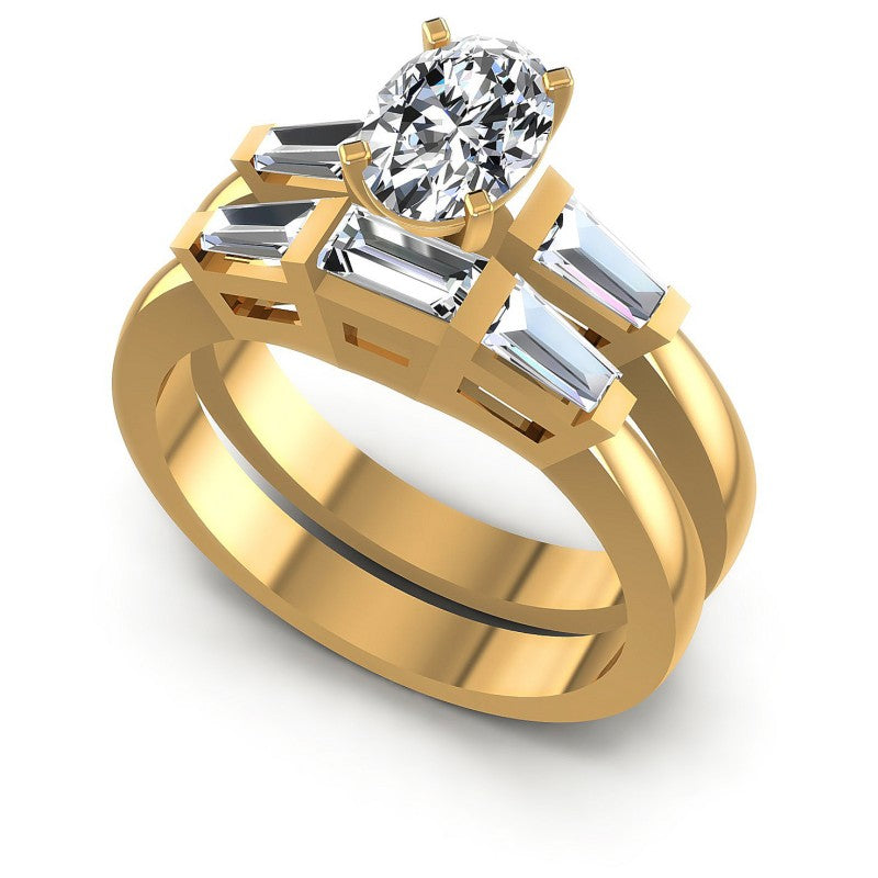Baguette And Oval Cut Diamonds Bridal Set in 14KT White Gold