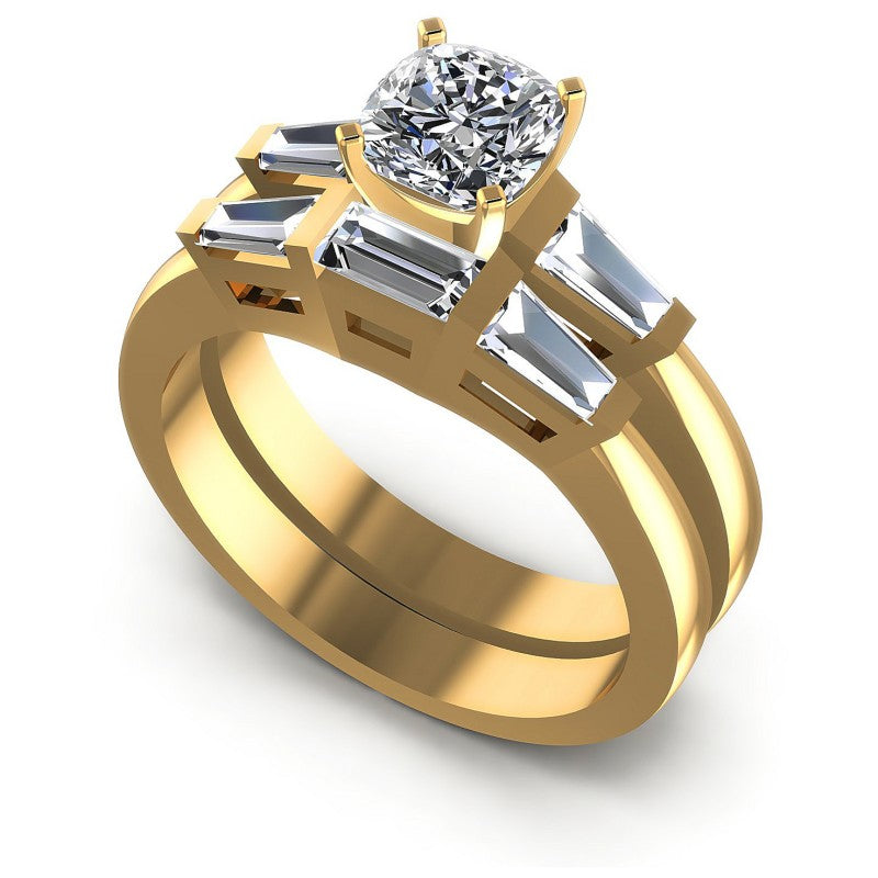 Baguette And Round And Cushion Cut Diamonds Bridal Set in 14KT White Gold