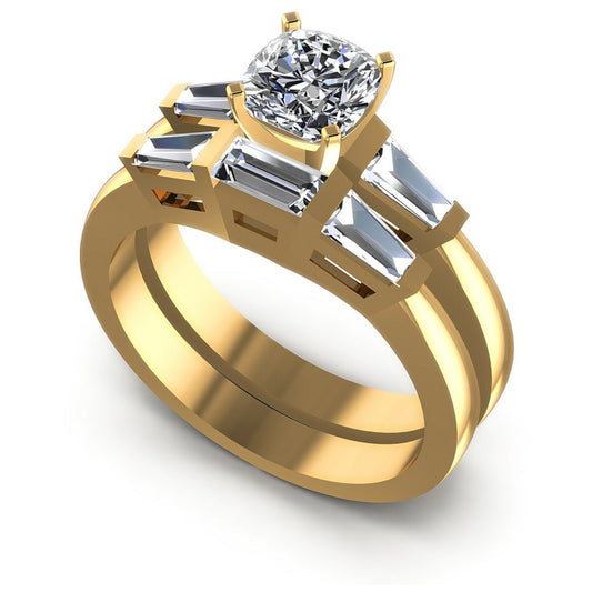 Baguette And Round And Cushion Cut Diamonds Bridal Set in 14KT White Gold