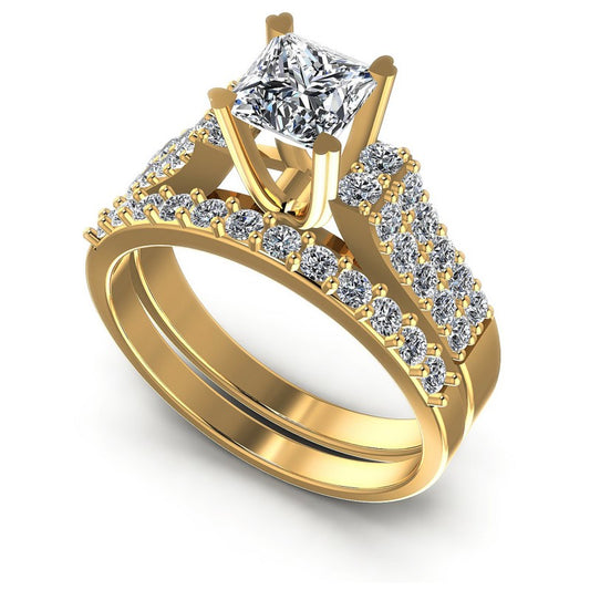 Round And Princess Cut Diamonds Bridal Set in 14KT White Gold