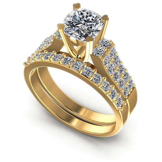 Round And Cushion Cut Diamonds Bridal Set in 14KT White Gold
