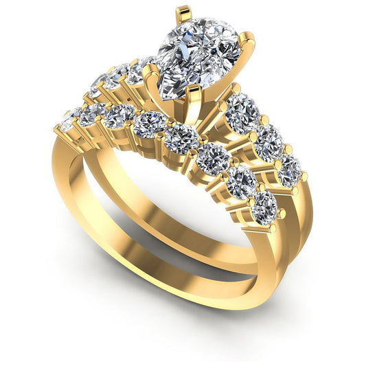 Round And Pear Cut Diamonds Bridal Set in 14KT White Gold