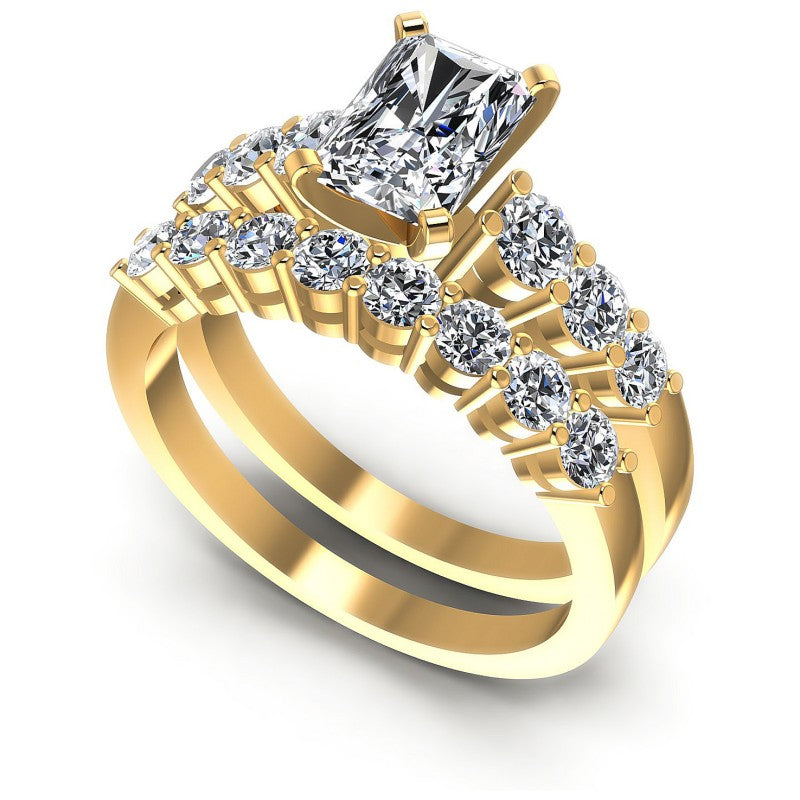 Round And Emerald Cut Diamonds Bridal Set in 14KT White Gold
