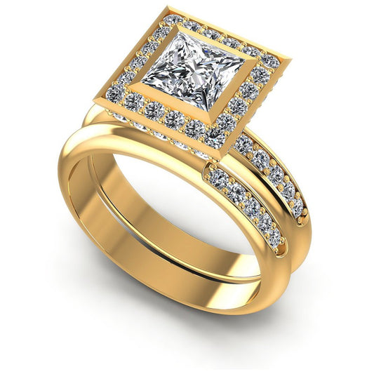 Round And Princess Cut Diamonds Bridal Set in 14KT White Gold