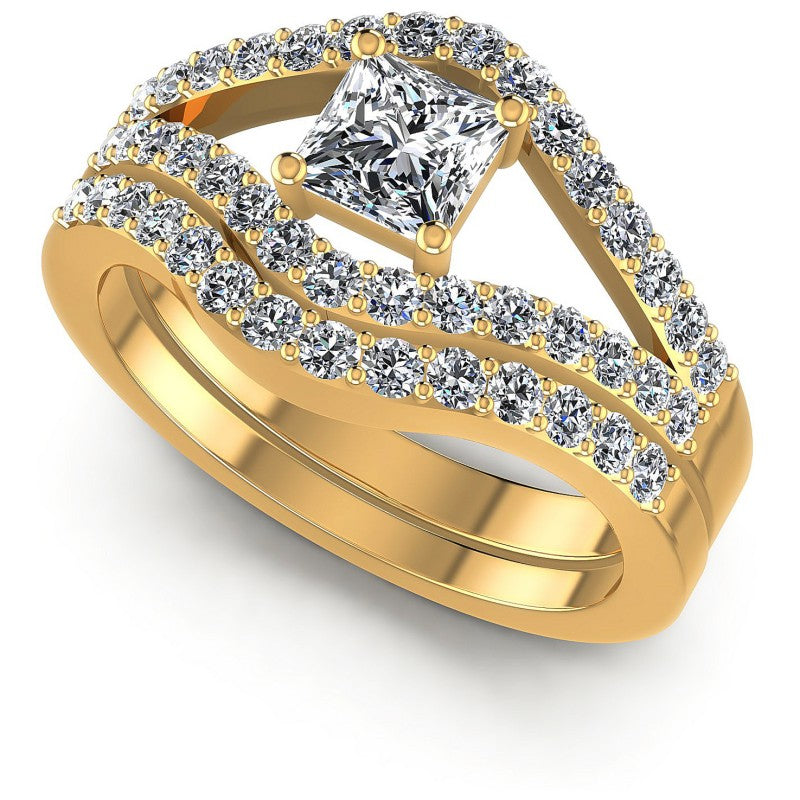 Round And Princess Cut Diamonds Bridal Set in 14KT White Gold