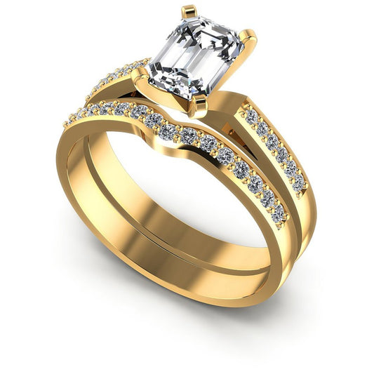 Round And Emerald Cut Diamonds Bridal Set in 14KT White Gold