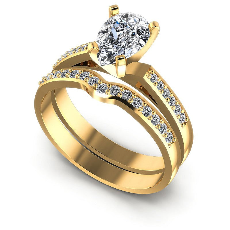 Round And Pear Cut Diamonds Bridal Set in 14KT White Gold