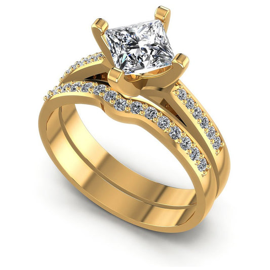 Round And Princess Cut Diamonds Bridal Set in 14KT White Gold