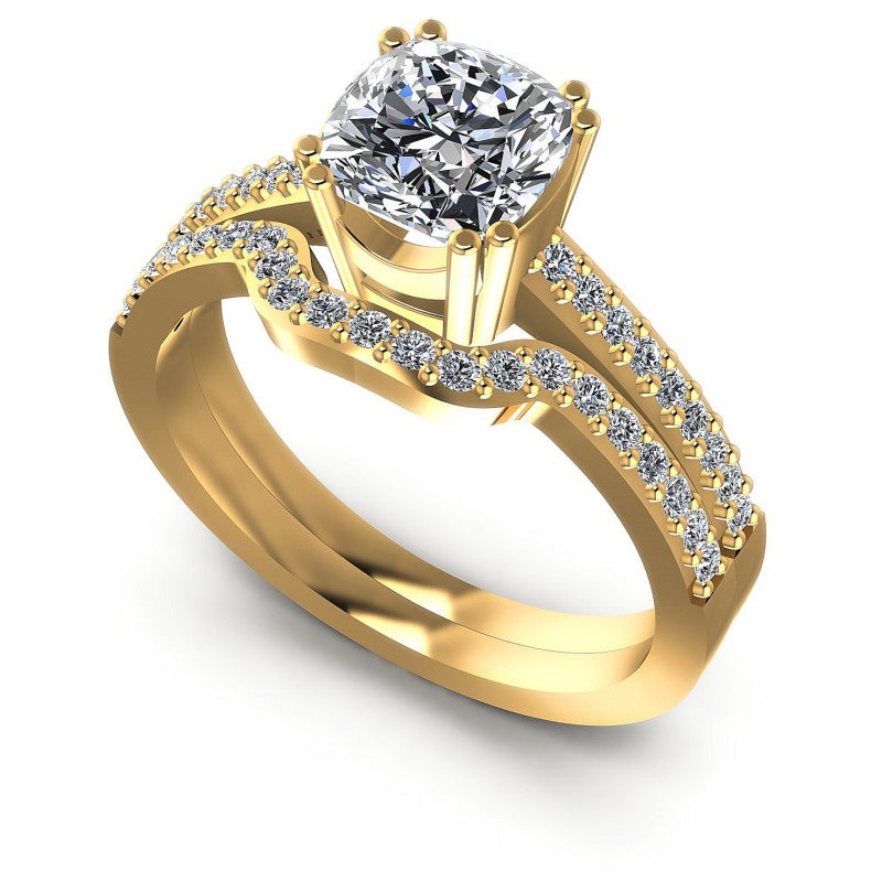 Round And Cushion Cut Diamonds Bridal Set in 14KT White Gold