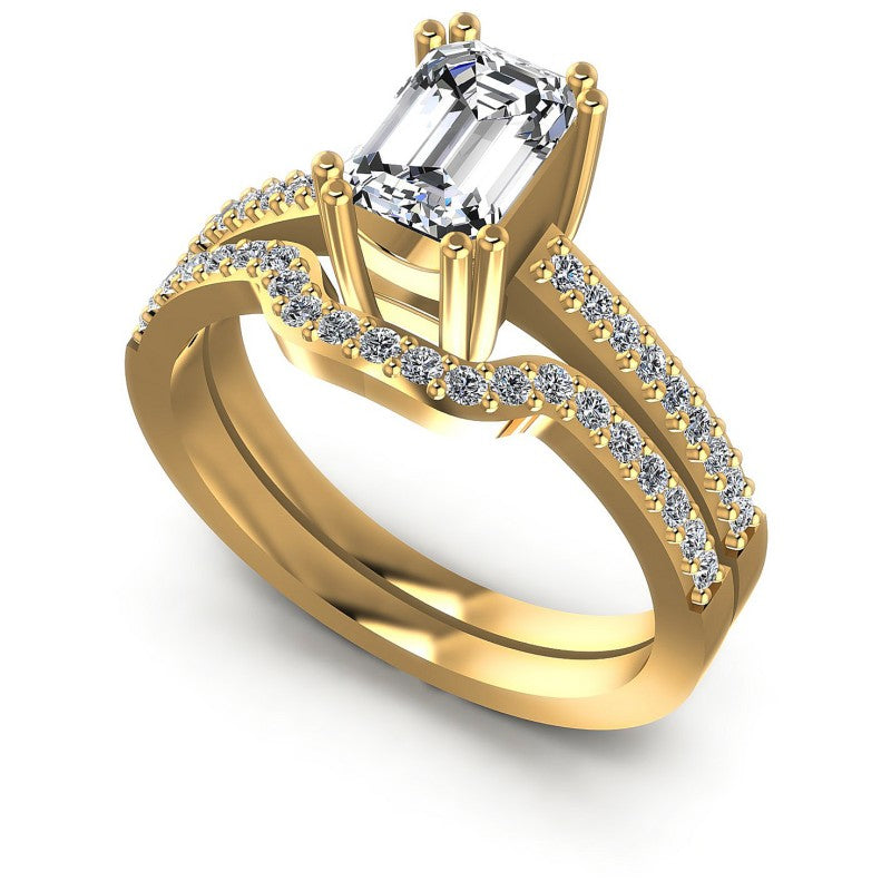 Round And Emerald Cut Diamonds Bridal Set in 14KT White Gold