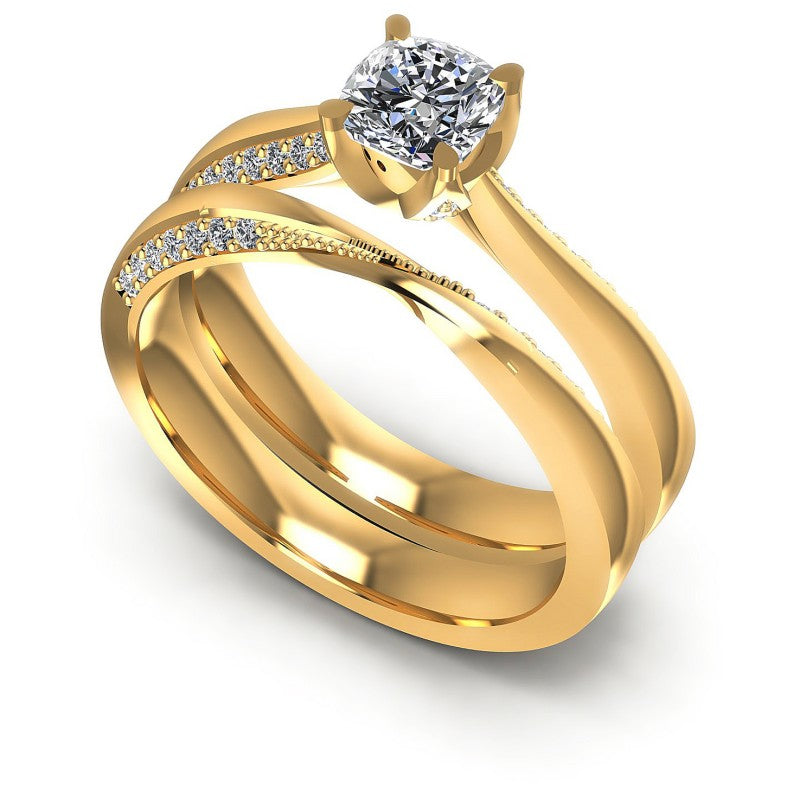 Round And Cushion Cut Diamonds Bridal Set in 14KT White Gold