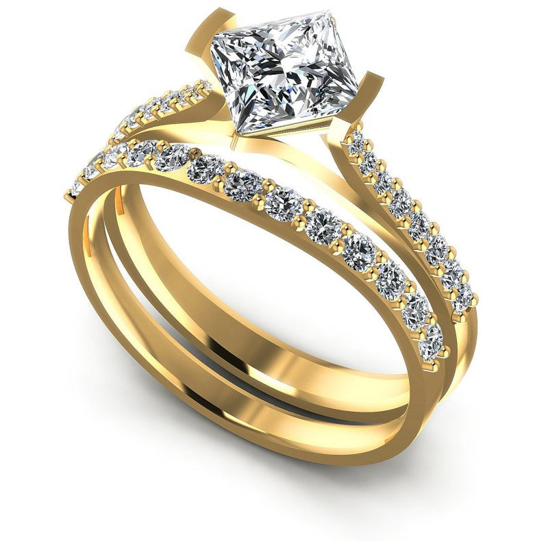 Round And Princess Cut Diamonds Bridal Set in 14KT White Gold