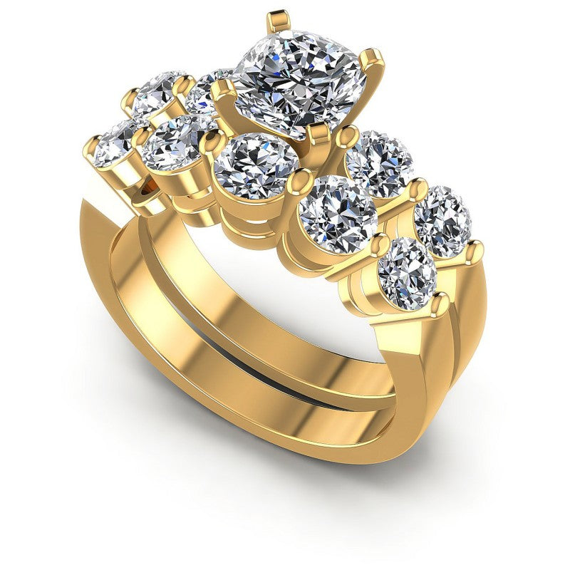 Round And Cushion Cut Diamonds Bridal Set in 14KT White Gold