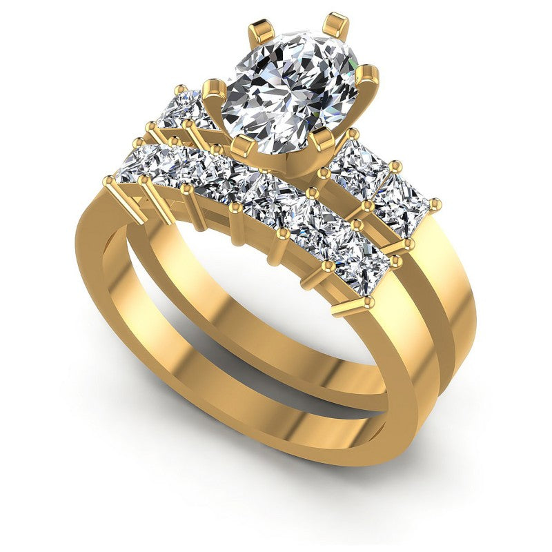 Princess And Oval Cut Diamonds Bridal Set in 14KT White Gold