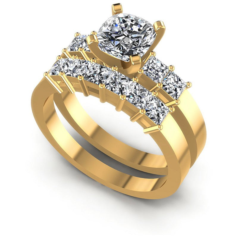 Princess And Cushion Cut Diamonds Bridal Set in 14KT White Gold