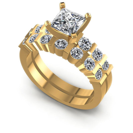 Round And Princess Cut Diamonds Bridal Set in 14KT White Gold