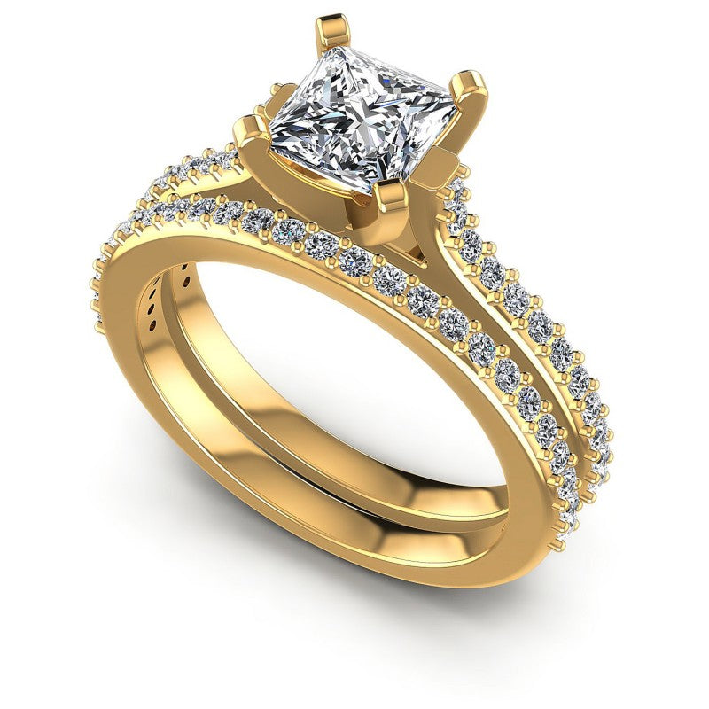 Round And Princess Cut Diamonds Bridal Set in 14KT White Gold