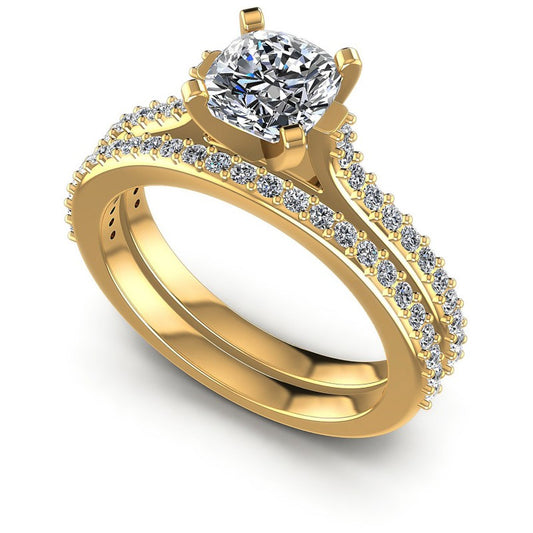 Round And Cushion Cut Diamonds Bridal Set in 14KT White Gold