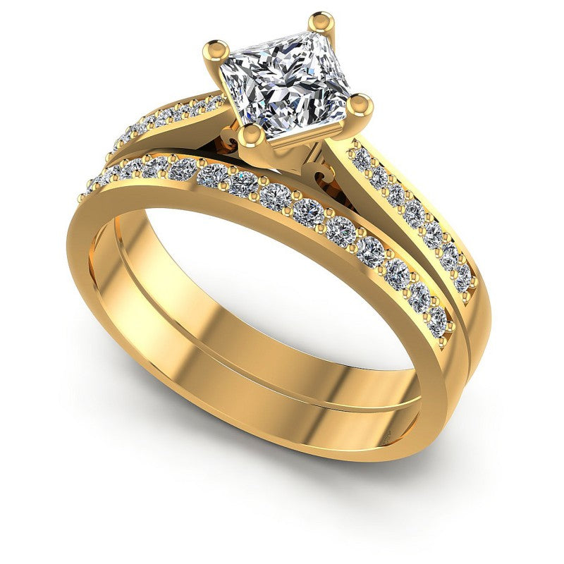 Round And Princess Cut Diamonds Bridal Set in 14KT White Gold