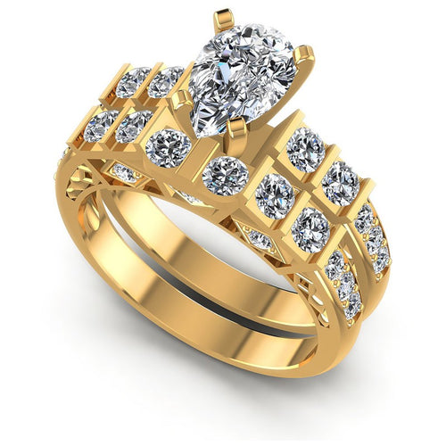 Round And Pear Cut Diamonds Bridal Set in 14KT White Gold