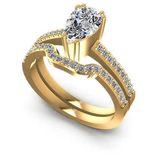 Round And Pear Cut Diamonds Bridal Set in 14KT White Gold