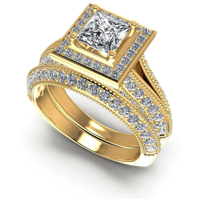 Round And Princess Cut Diamonds Bridal Set in 14KT White Gold