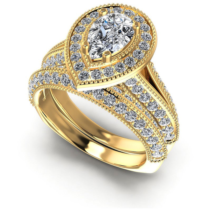 Round And Pear Cut Diamonds Bridal Set in 14KT White Gold