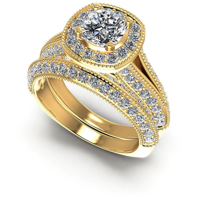 Round And Cushion Cut Diamonds Bridal Set in 14KT White Gold
