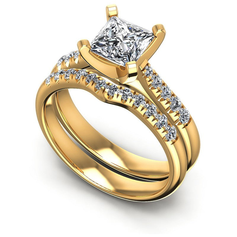 Round And Princess Cut Diamonds Bridal Set in 14KT White Gold
