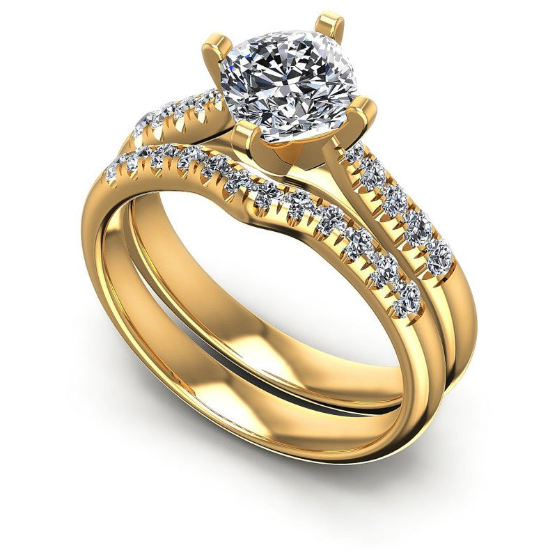 Round And Cushion Cut Diamonds Bridal Set in 14KT White Gold
