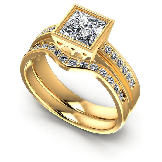 Round And Princess Cut Diamonds Bridal Set in 14KT White Gold