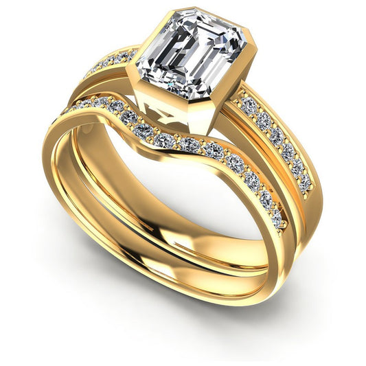 Round And Emerald Cut Diamonds Bridal Set in 14KT White Gold
