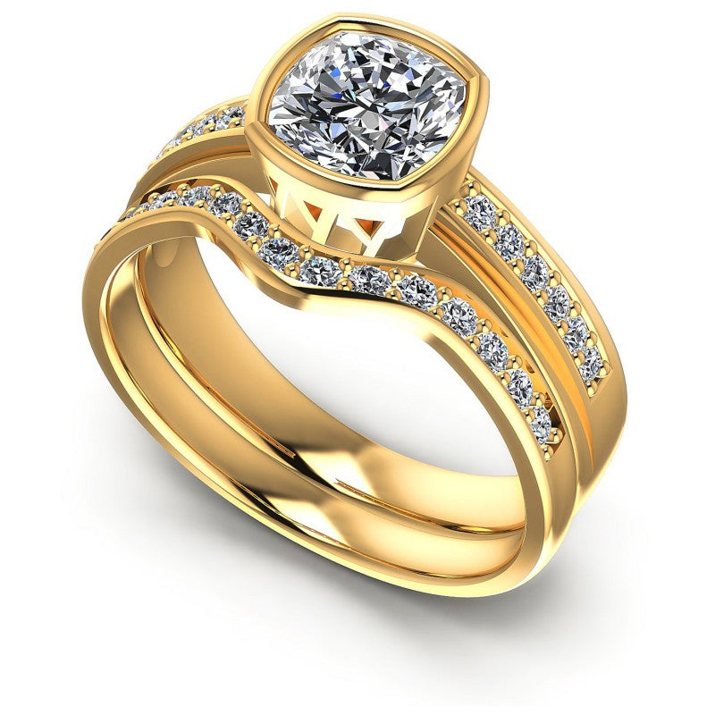 Round And Cushion Cut Diamonds Bridal Set in 14KT White Gold