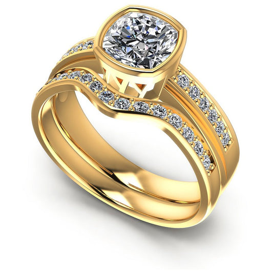 Round And Cushion Cut Diamonds Bridal Set in 14KT White Gold