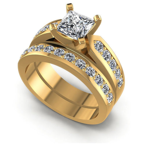 Round And Princess Cut Diamonds Bridal Set in 14KT White Gold