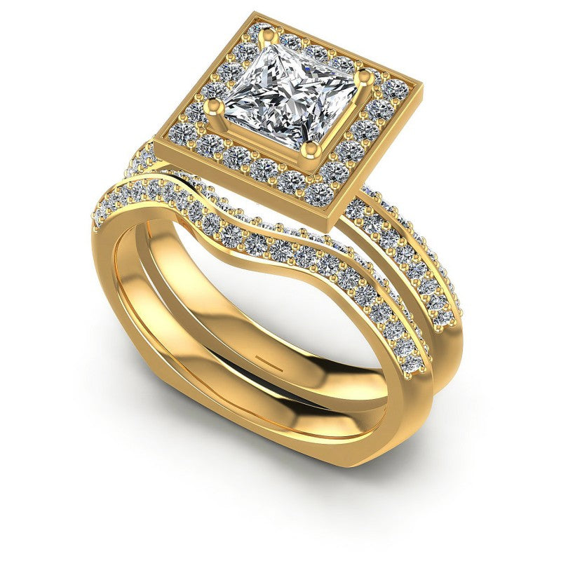 Round And Princess Cut Diamonds Bridal Set in 14KT White Gold