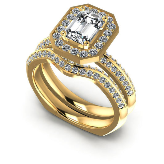 Round And Emerald Cut Diamonds Bridal Set in 14KT White Gold